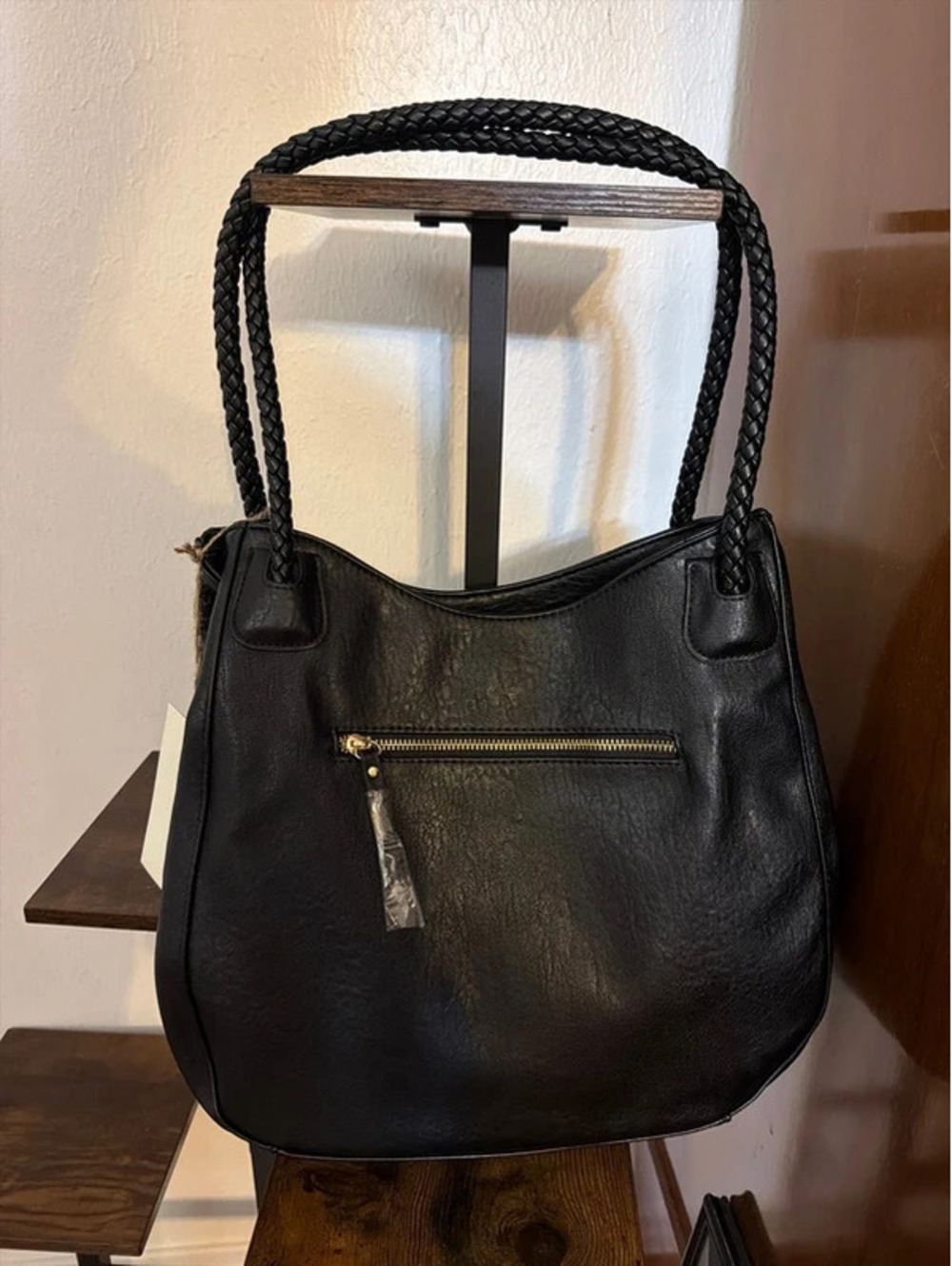 NWT Antik Kraft Black Vegan Leather Tote Bag – Braided Handles